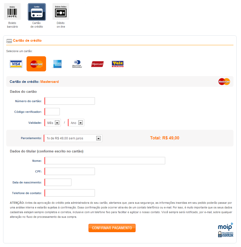 Passo a passo do pagamento